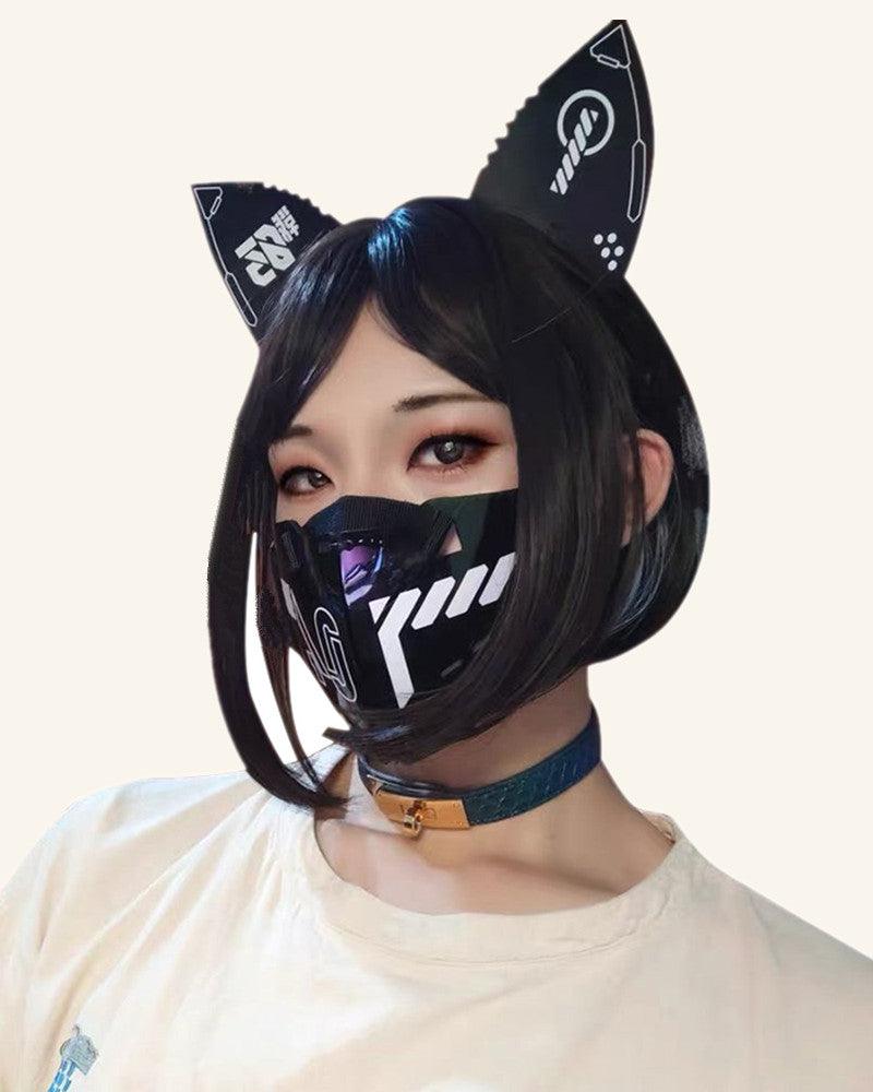 Bad Girl Cyberpunk Cat Ear Headband And Mask (Sold Separately) - Techwear Official