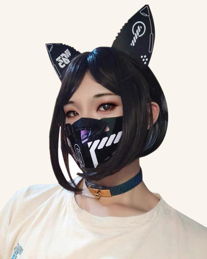 Bad Girl Cyberpunk Cat Ear Headband And Mask (Sold Separately) - Techwear Official
