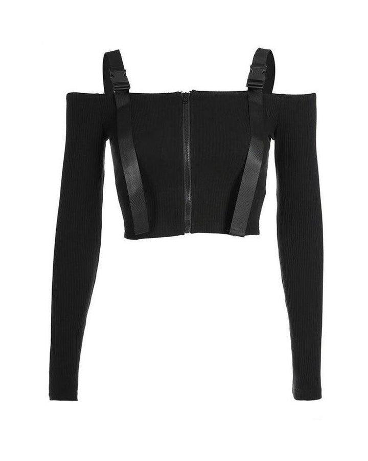 Beautiful In Black Buckle Zipper Top - Techwear Official