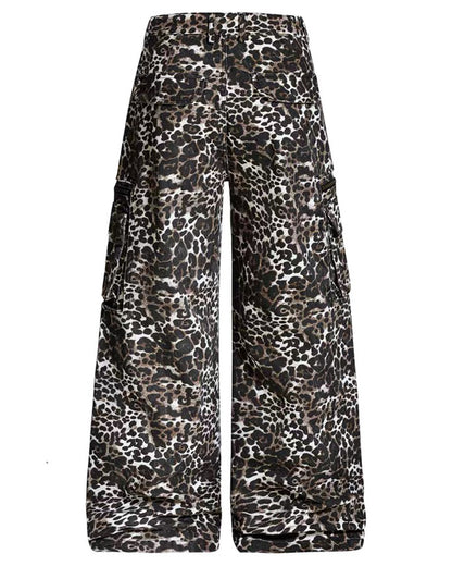 Multi-Pocket Baggy Unisex Leopard Cargo Jeans