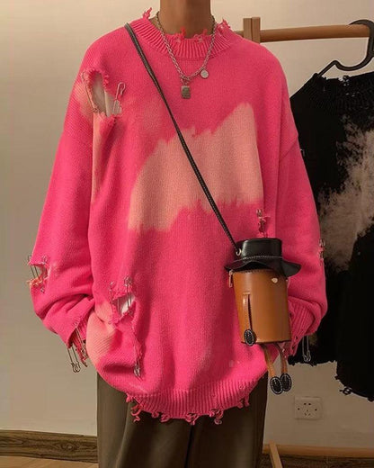 Couple Tie Dye Hole Pin Sweater - Techwear Official