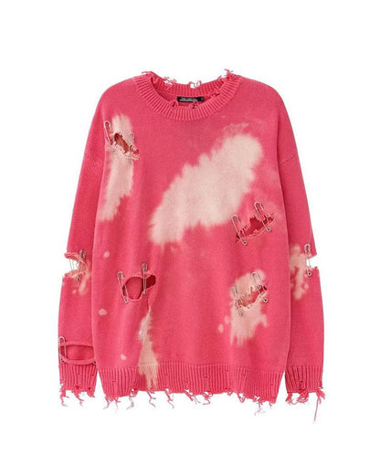 Couple Tie Dye Hole Pin Sweater - Techwear Official