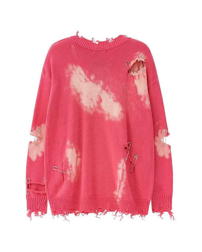 Couple Tie Dye Hole Pin Sweater - Techwear Official