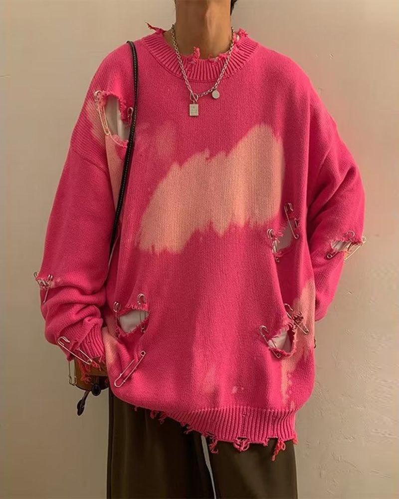 Couple Tie Dye Hole Pin Sweater - Techwear Official