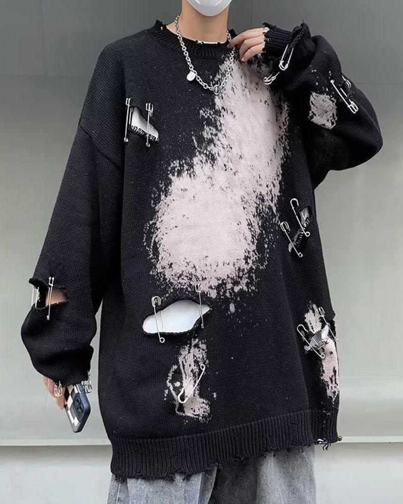 Couple Tie Dye Hole Pin Sweater - Techwear Official