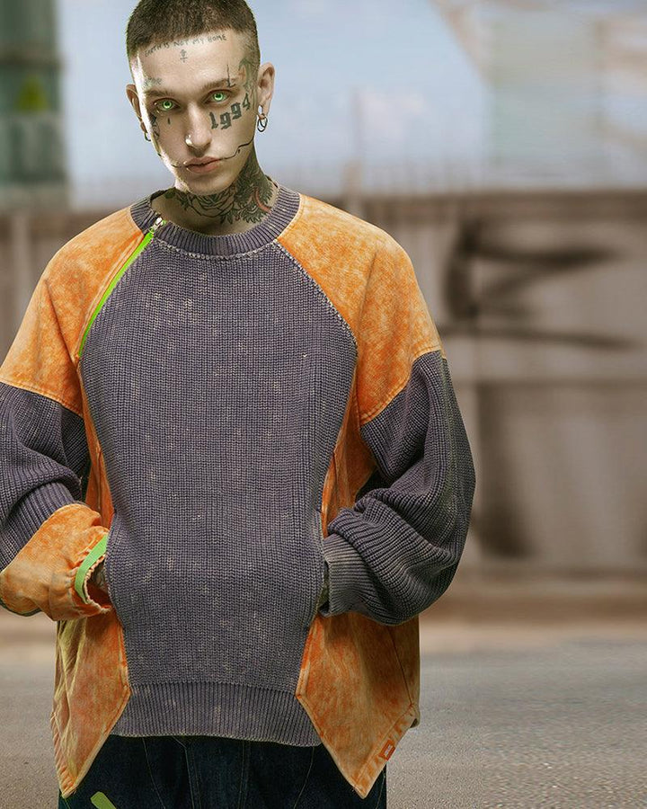 Cyber Boy Streetwear Denim Patchwork Sweater - Techwear Official