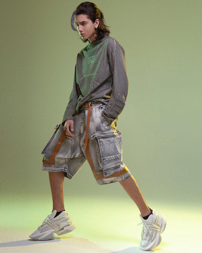 Cyberpunk 3D Cut Dyed Washed Sweatshirt - Techwear Official