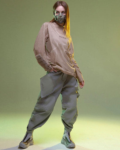 Cyberpunk 3D Cut Dyed Washed Sweatshirt - Techwear Official