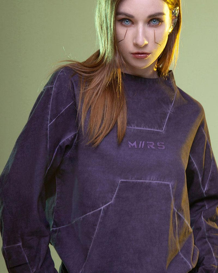 Cyberpunk 3D Cut Dyed Washed Sweatshirt - Techwear Official
