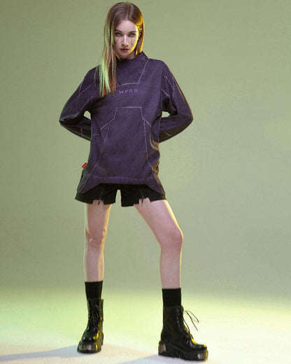 Cyberpunk 3D Cut Dyed Washed Sweatshirt - Techwear Official