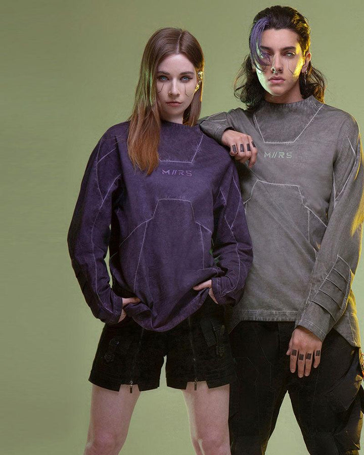 Cyberpunk 3D Cut Dyed Washed Sweatshirt - Techwear Official