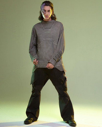 Cyberpunk 3D Cut Dyed Washed Sweatshirt - Techwear Official