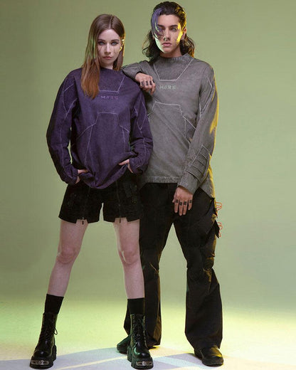 Cyberpunk 3D Cut Dyed Washed Sweatshirt - Techwear Official