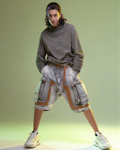 Cyberpunk 3D Cut Dyed Washed Sweatshirt - Techwear Official