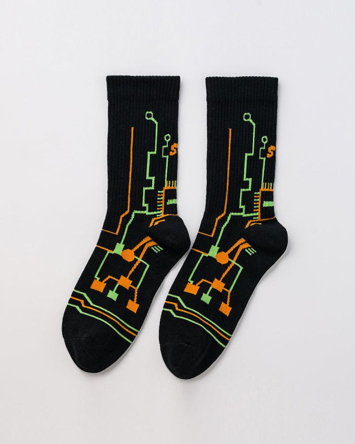 Cyberpunk Circuit Board Sports Socks - Techwear Official