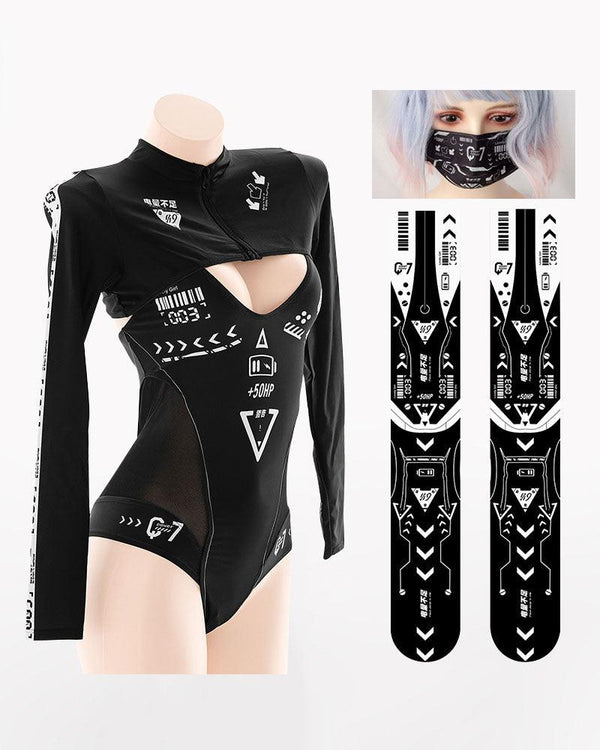 Cyberpunk Cut-Out Mesh Swimsuit Socks Mask Set - Techwear Official