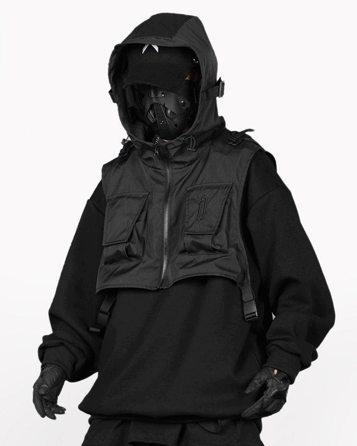 Cyberpunk Fake Two-piece Vest Hoodie - Techwear Official