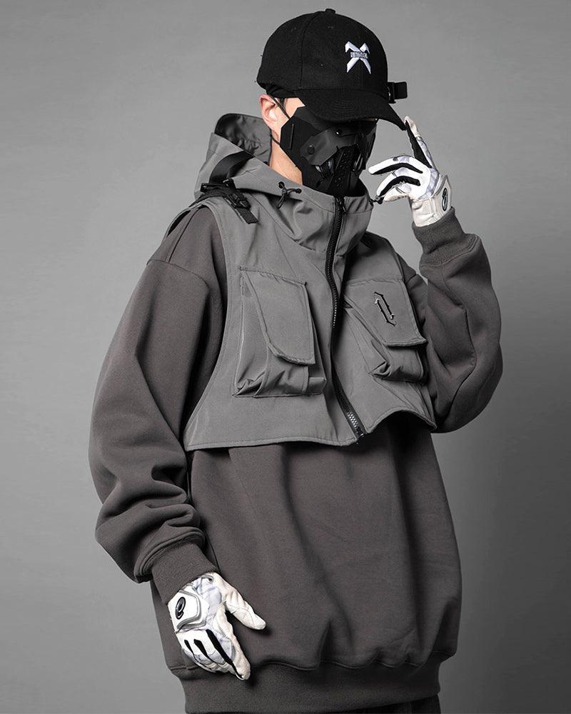 Cyberpunk Fake Two piece Vest Hoodie Techwear Official