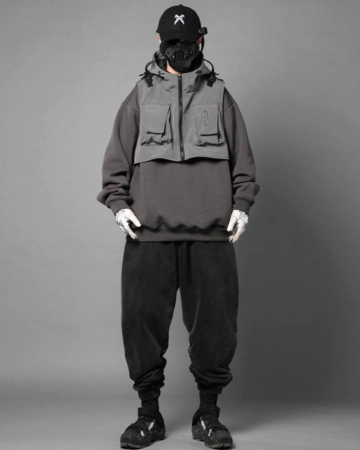 Cyberpunk Fake Two-piece Vest Hoodie - Techwear Official