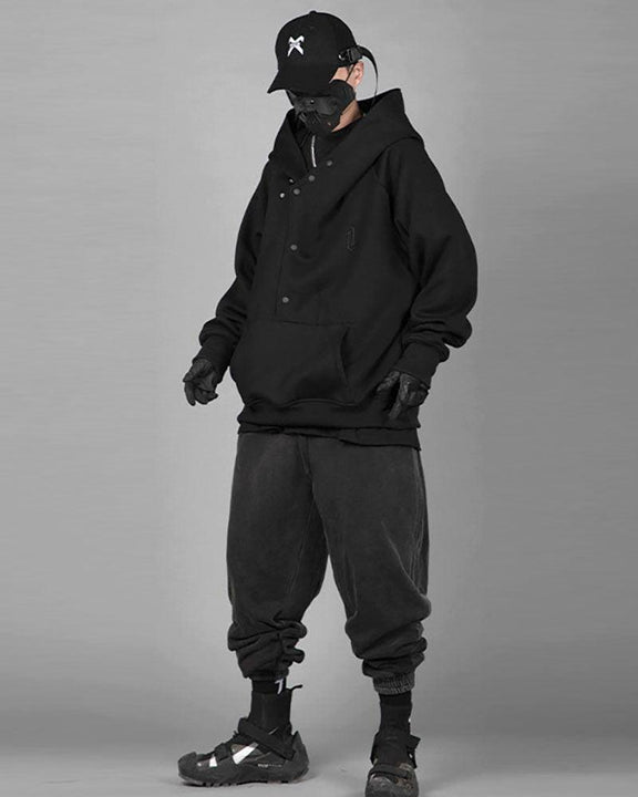 Cyberpunk Functional Slanted Placket Hoodie – Techwear Official