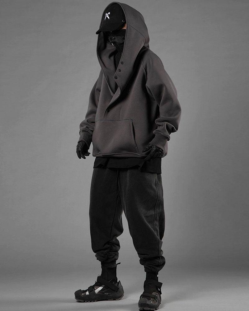 Cyberpunk Functional Slanted Placket Hoodie – Techwear Official