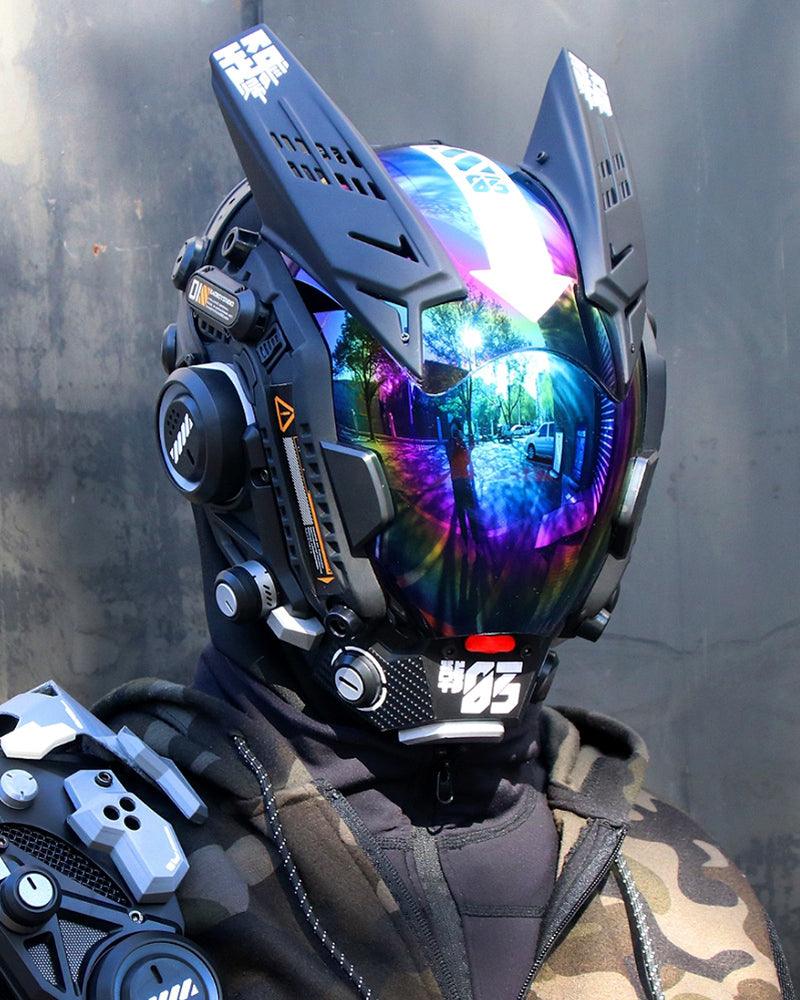 gas mask cool motorcycle helmets Futuristic Cyberpunk Helmet Mask - Colorful & White - Adjustable Elastic Band