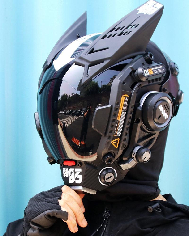 cyberpunk motorcycle helmet gas mask Futuristic Cyberpunk Helmet Mask - Colorful & White - Adjustable Elastic Band