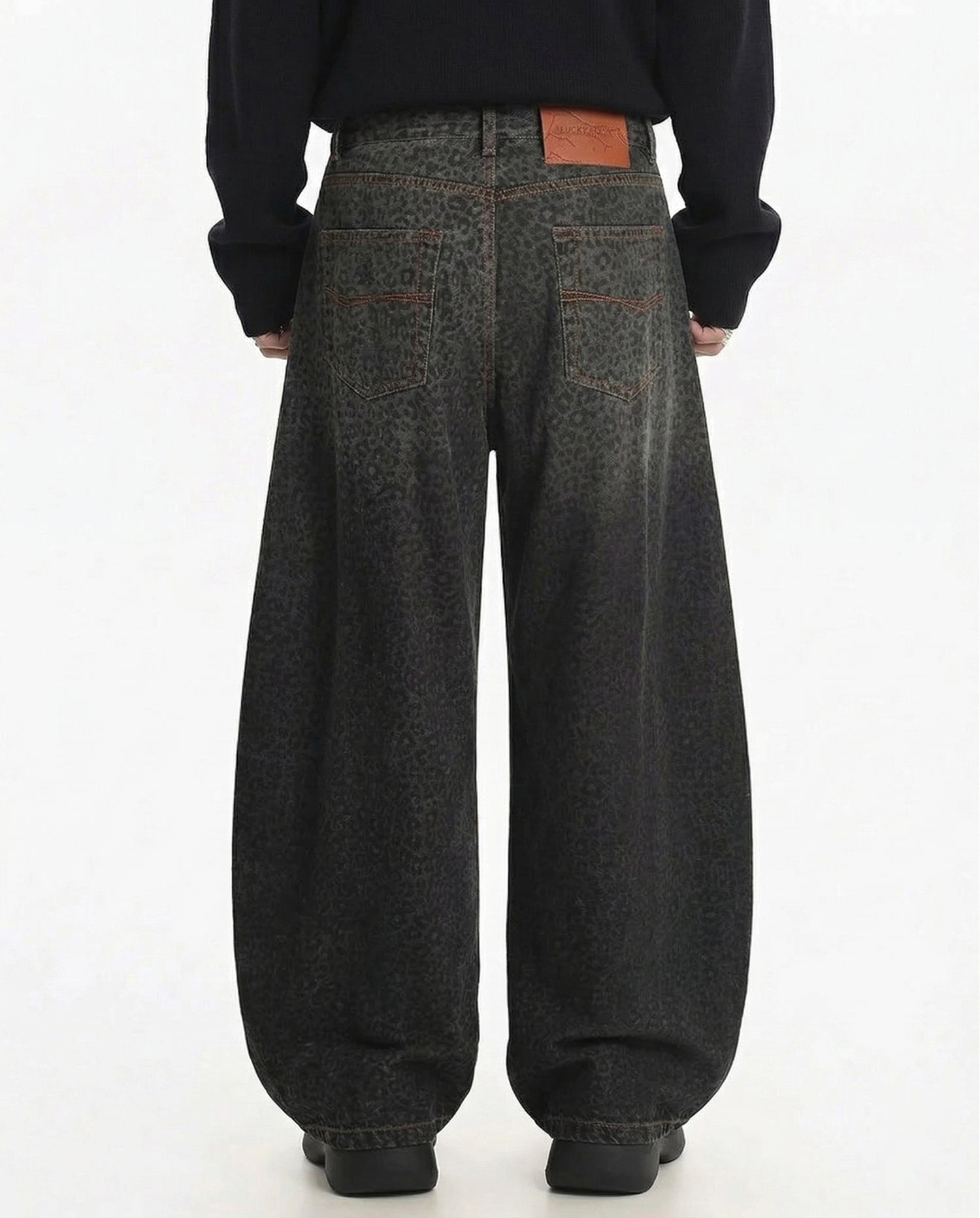 Gradient Leopard Print  Wide-Leg Unisex Baggy Jeans