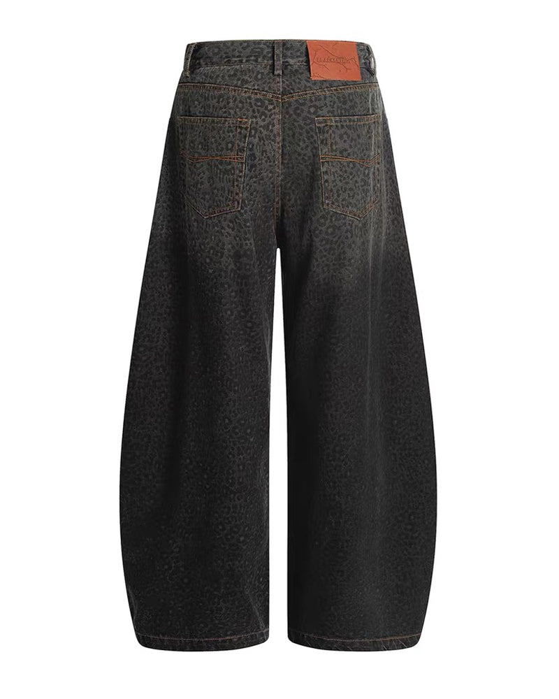 Gradient Leopard Print  Wide-Leg Unisex Baggy Jeans