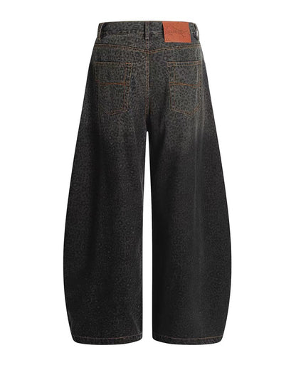Gradient Leopard Print  Wide-Leg Unisex Baggy Jeans