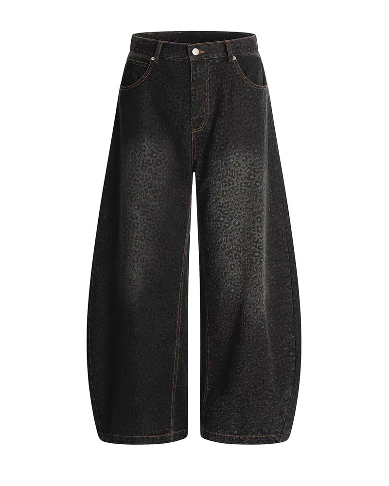 Gradient Leopard Print  Wide-Leg Unisex Baggy Jeans
