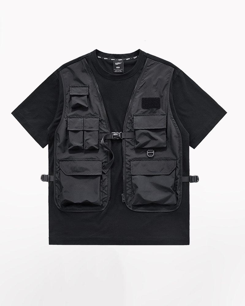 Techwear T-shirts,tactical shirt,mens black tees,cargo t-shirt men&