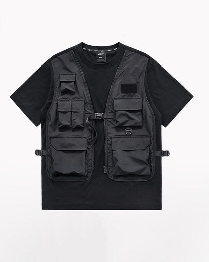 Techwear T-shirts,tactical shirt,mens black tees,cargo t-shirt men&
