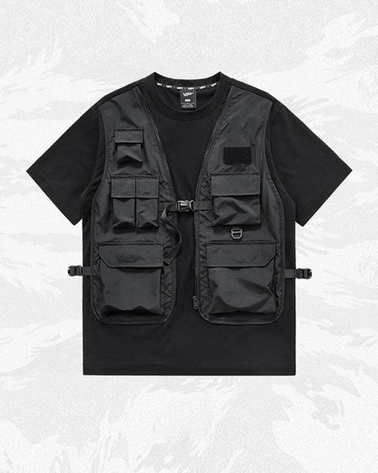 Techwear T-shirts,tactical shirt,mens black tees,cargo t-shirt men&