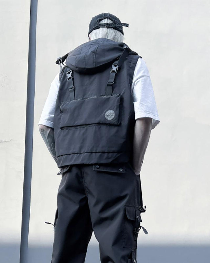 Functional Multi-Pocket Hooded Vest - Techwear Official