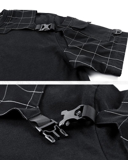 Functional Plaid Patchwork T-Shirt - Techwear Official