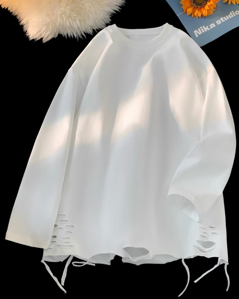 Streetwear Ripped Casual Base Layer Long Sleeve T-Shirt