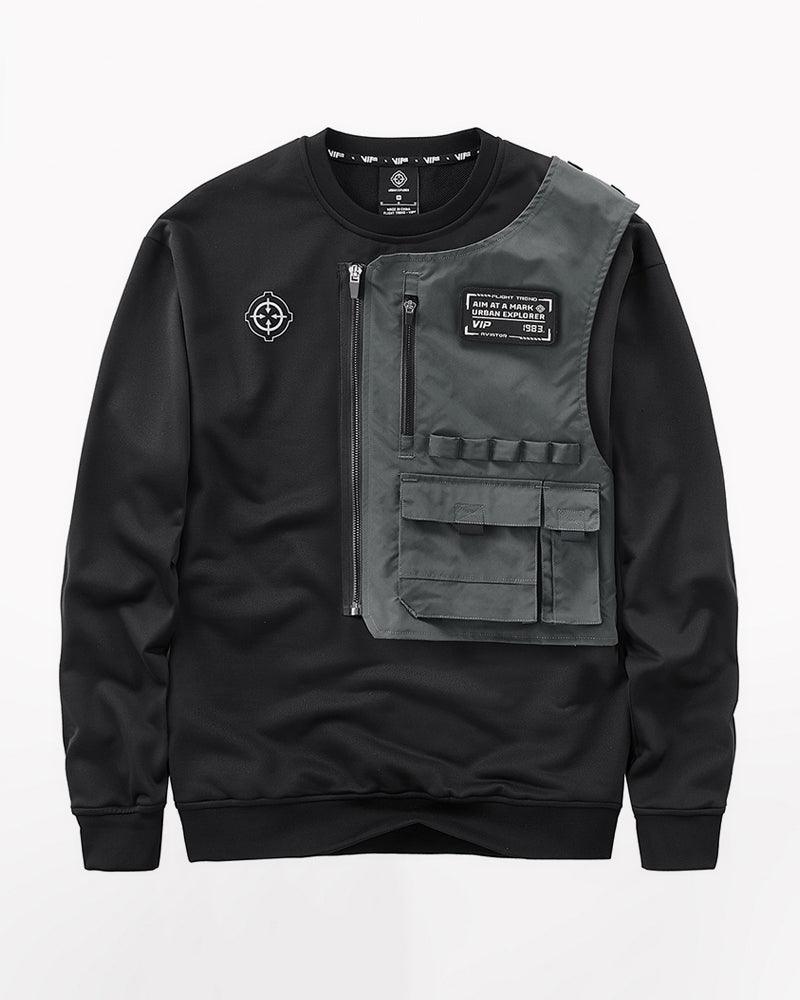 crewneck sweatshirt,black sweatshirt,mens sweatshirt,tactical hoodie,lightweight hoodie,techwear hoodie,cyberpunk techwear hoodie,streetwear hoodie,pullover hoodie,techwear,affordable techwear,techwear fashion,Japanese techwear,techwear outfits,futuristic clothing,cyberpunk clothing,cyberpunk techwear,cyberpunk fashion
