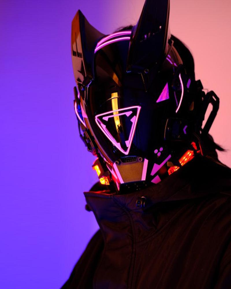 Cyberpunk Mask Techwear Helmet Shinobi Samurai Pipe Dreadlocks Cosplay  Special With LED LightForces Mask Customize The Screen RGB 2nd-Pink
