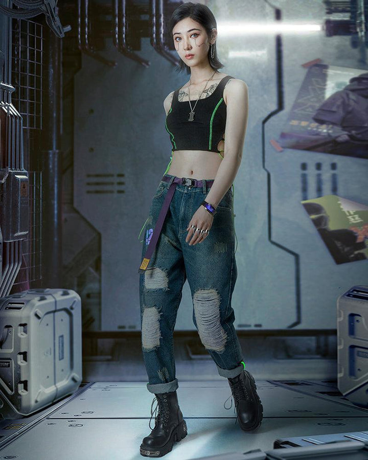 Laser Destroyed Cyberpunk Jeans - Techwear Official