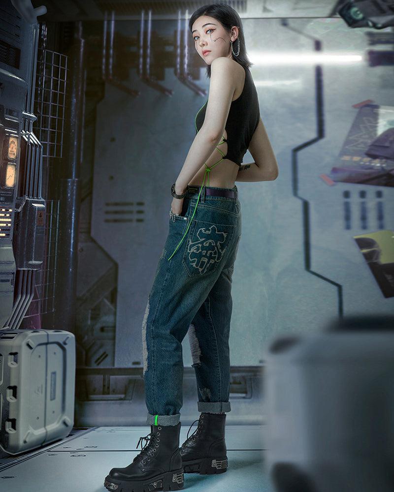 Laser Destroyed Cyberpunk Jeans - Techwear Official