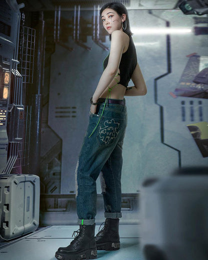 Laser Destroyed Cyberpunk Jeans - Techwear Official