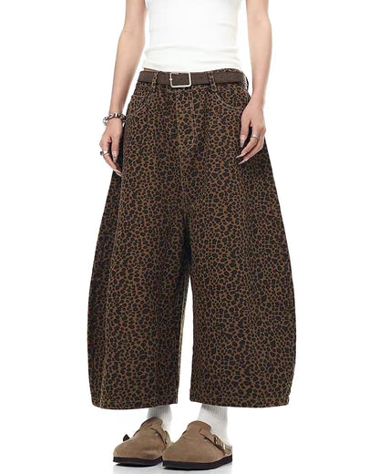 Unisex Vintage Baggy Embroidered leopard jorts