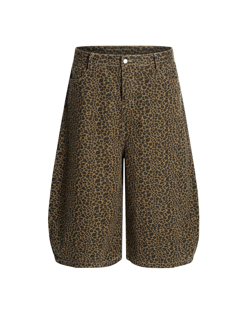 Unisex Vintage Baggy Embroidered leopard jorts