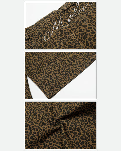 Unisex Vintage Baggy Embroidered leopard jorts