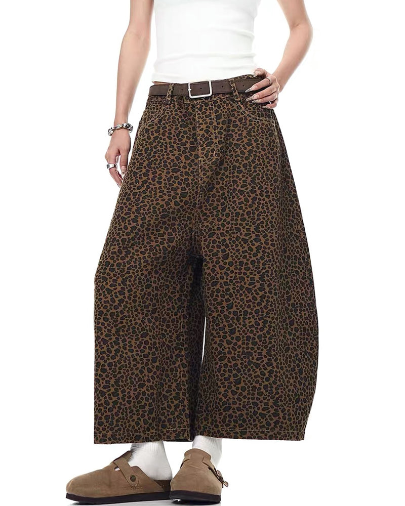 Unisex Vintage Baggy Embroidered leopard jorts
