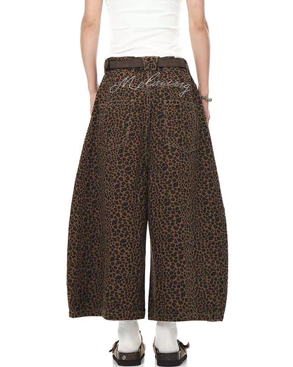 Unisex Vintage Baggy Embroidered leopard jorts