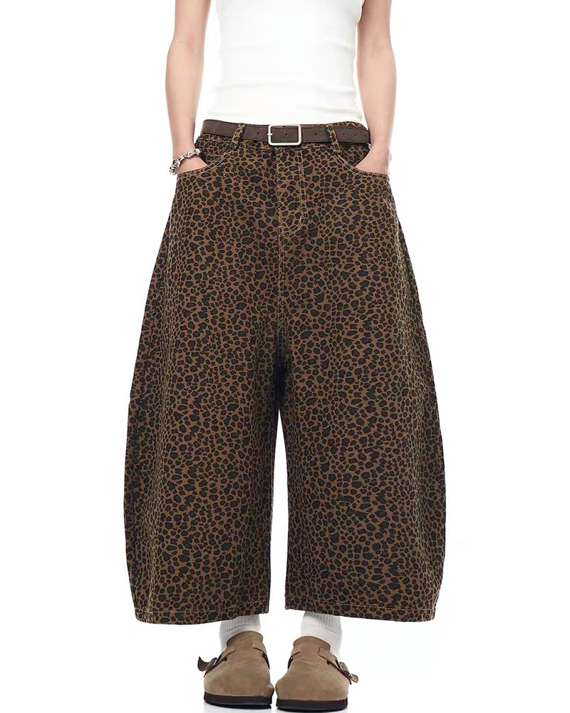 Unisex Vintage Baggy Embroidered leopard jorts