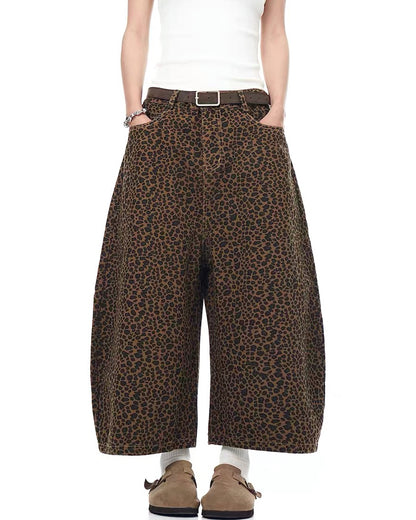 Unisex Vintage Baggy Embroidered leopard jorts