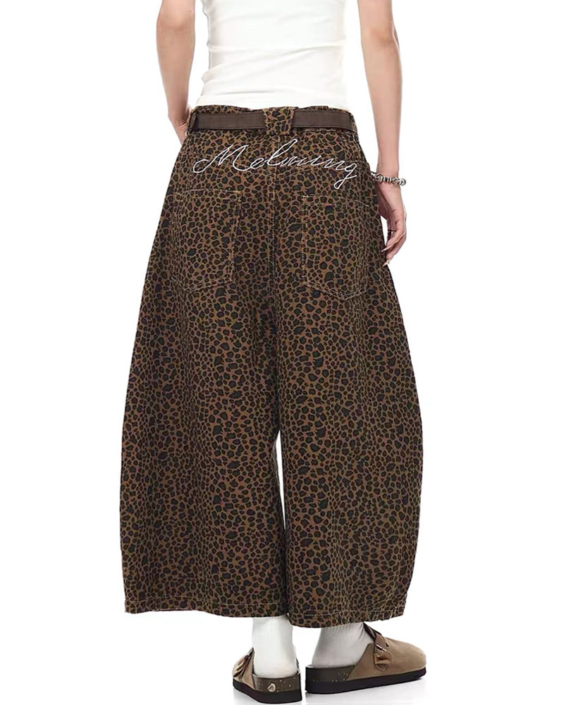 Unisex Vintage Baggy Embroidered leopard jorts
